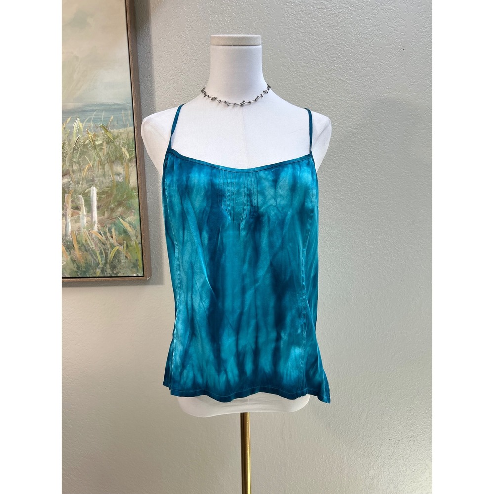 NWT INC International Concepts 100% Silk Blue Tie Dye Cami Tank Size 14